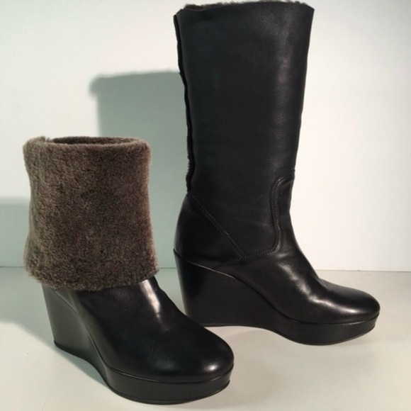 Stuart Weitzman Snowy Leather Wedge Boots - Picture 1 of 15